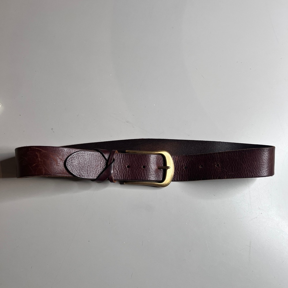 Classic Men's Brown Leather Belt with Brass Buckle